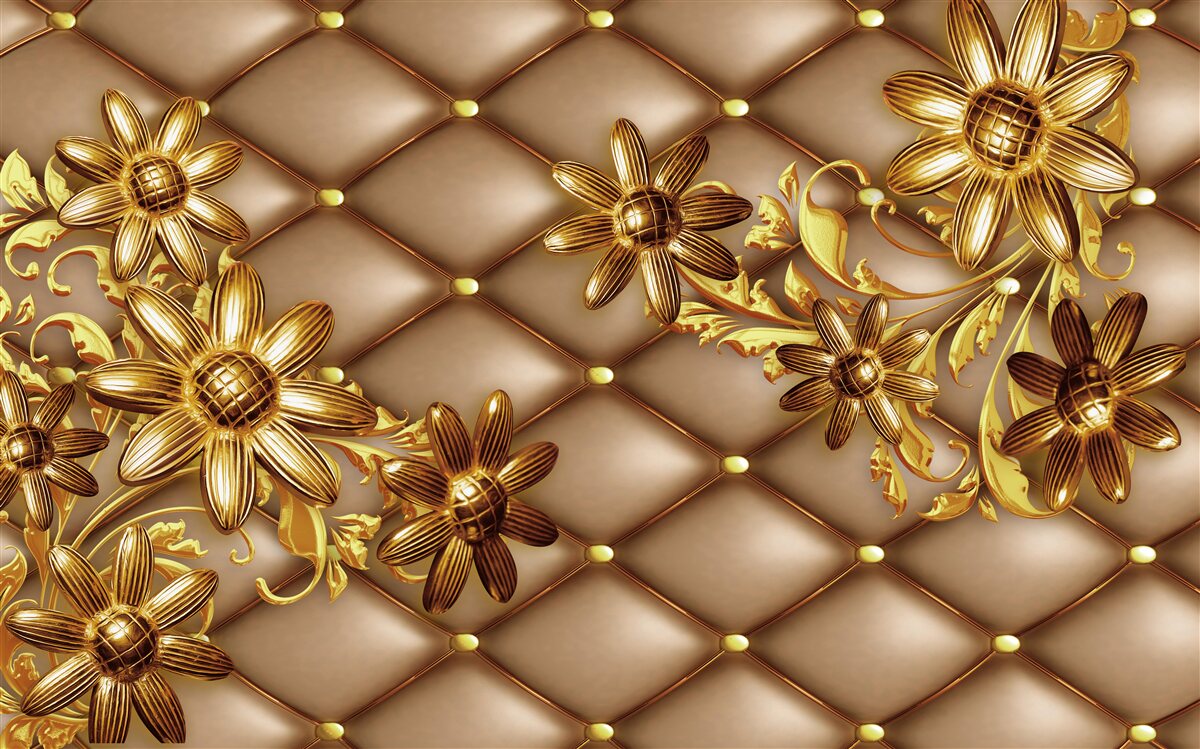 Carta da parati fiori d'oro su tessuto