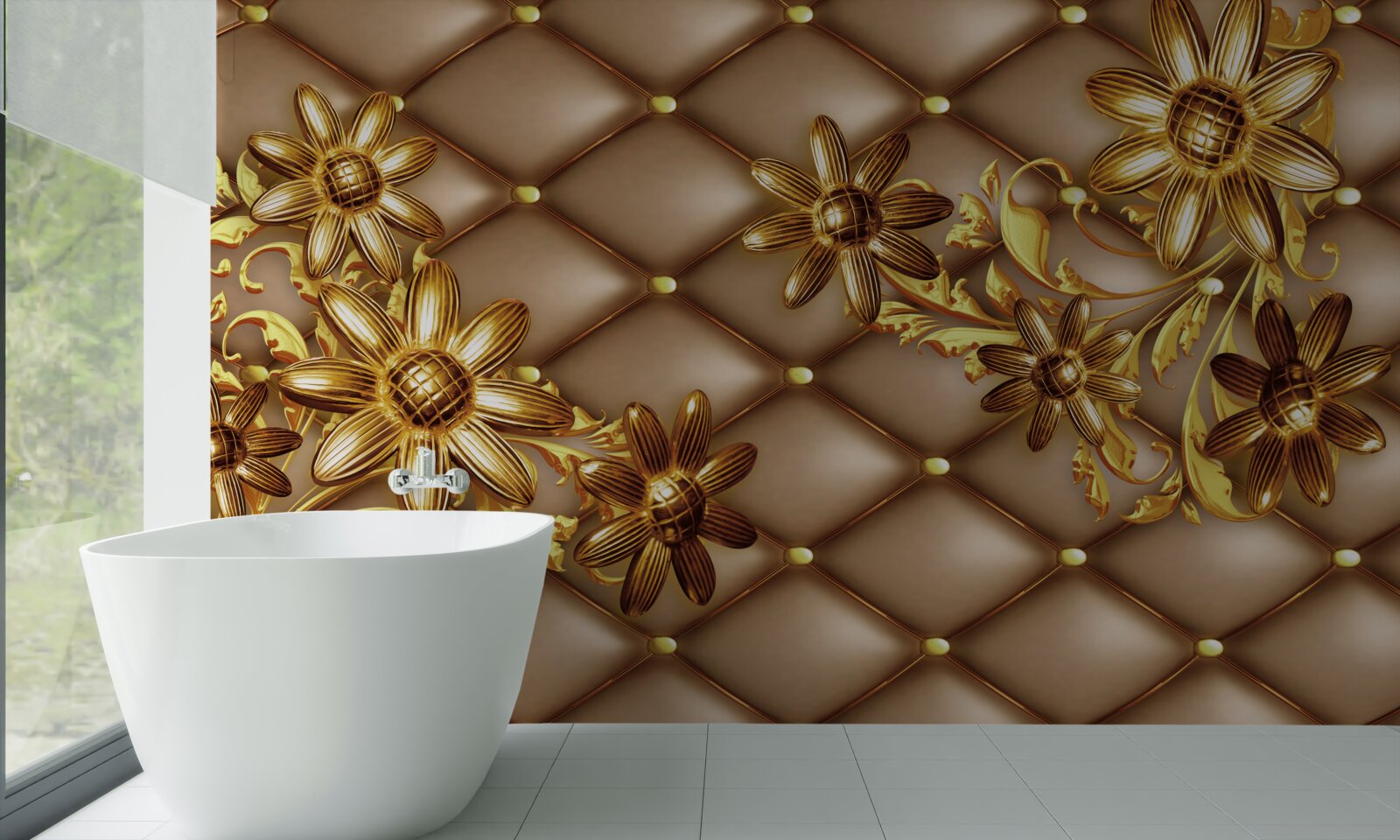 Carta da parati fiori d'oro su tessuto