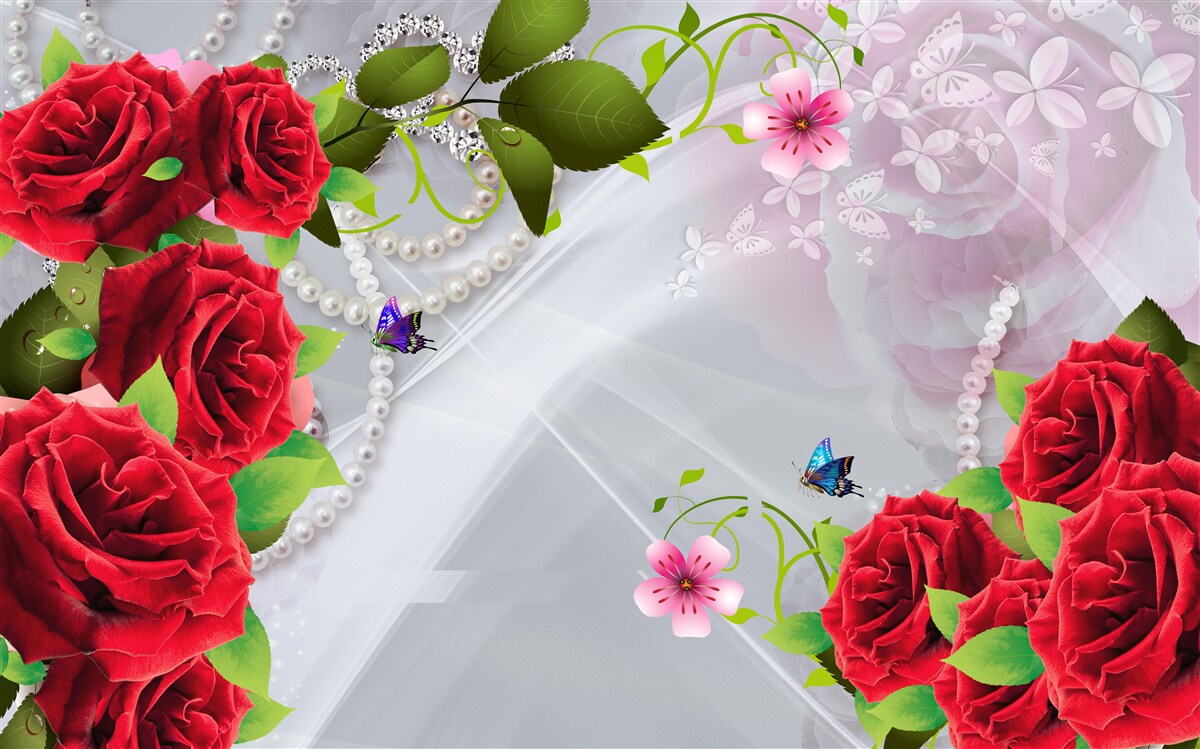 Carta da parati rose rosso perla