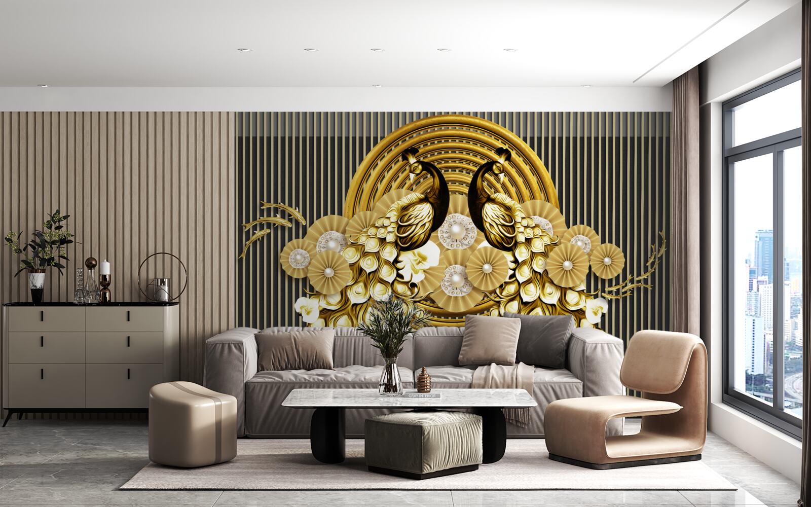 Carta da parati prodotti con immagini di pavoni