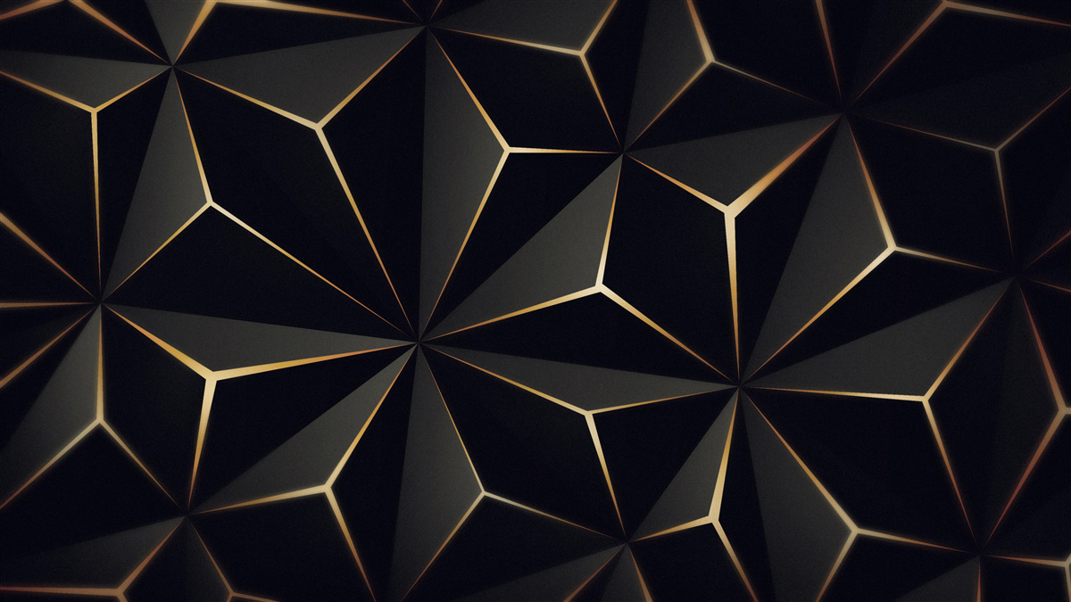 Carta da parati Piramidi 3d in nero con elementi in oro