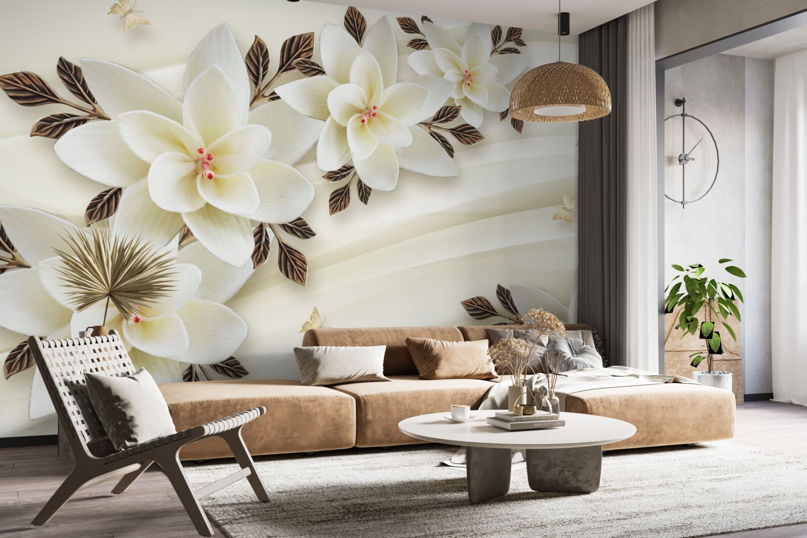 Carta da parati il tessuto è decorato con fiori di loto bianchi