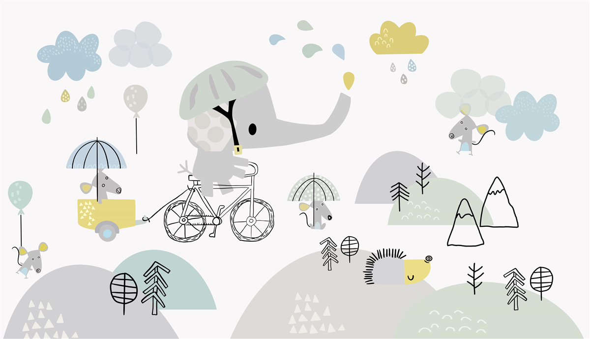 Carta da parati un cucciolo di elefante scende lungo il pendio della montagna