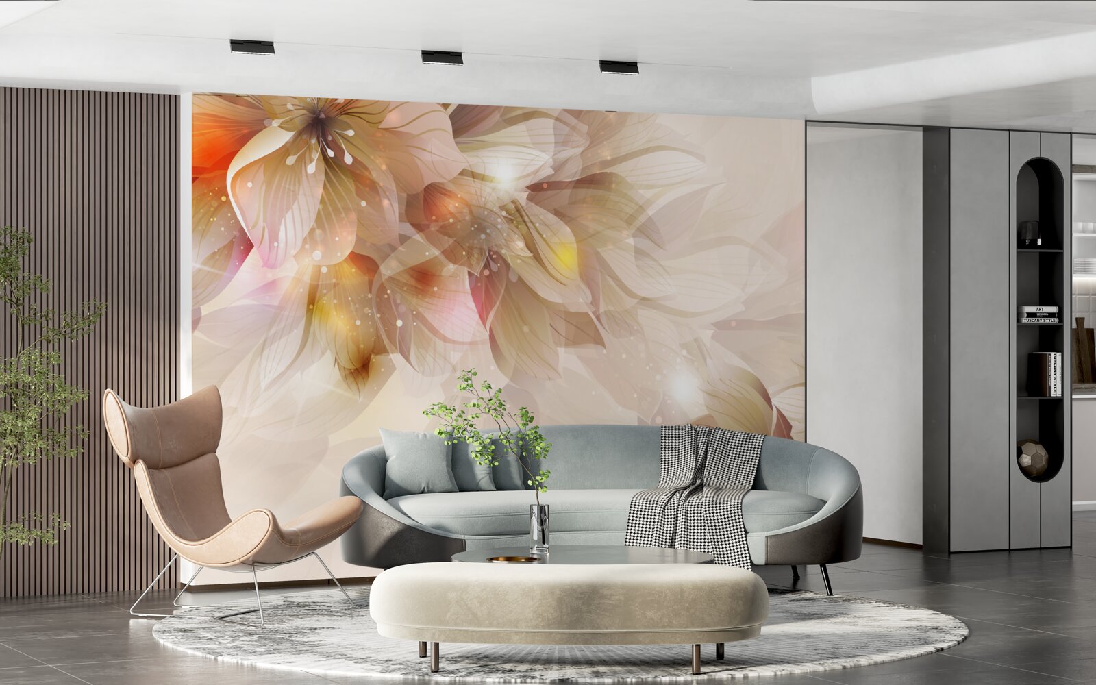 Carta da parati fiori luminosi con luce soffusa