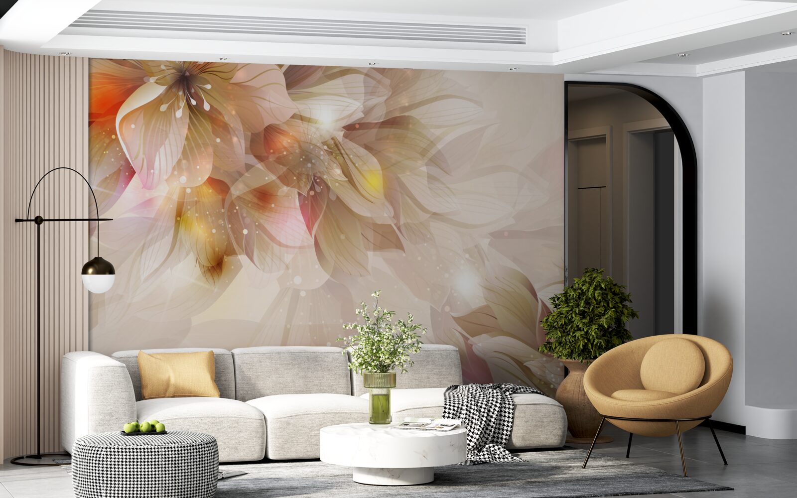 Carta da parati fiori luminosi con luce soffusa