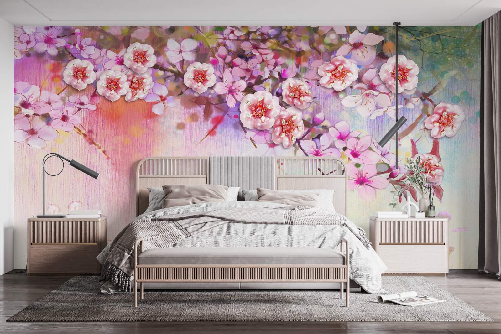 Carta da parati un magnifico ramo di fiori si estende sul campo