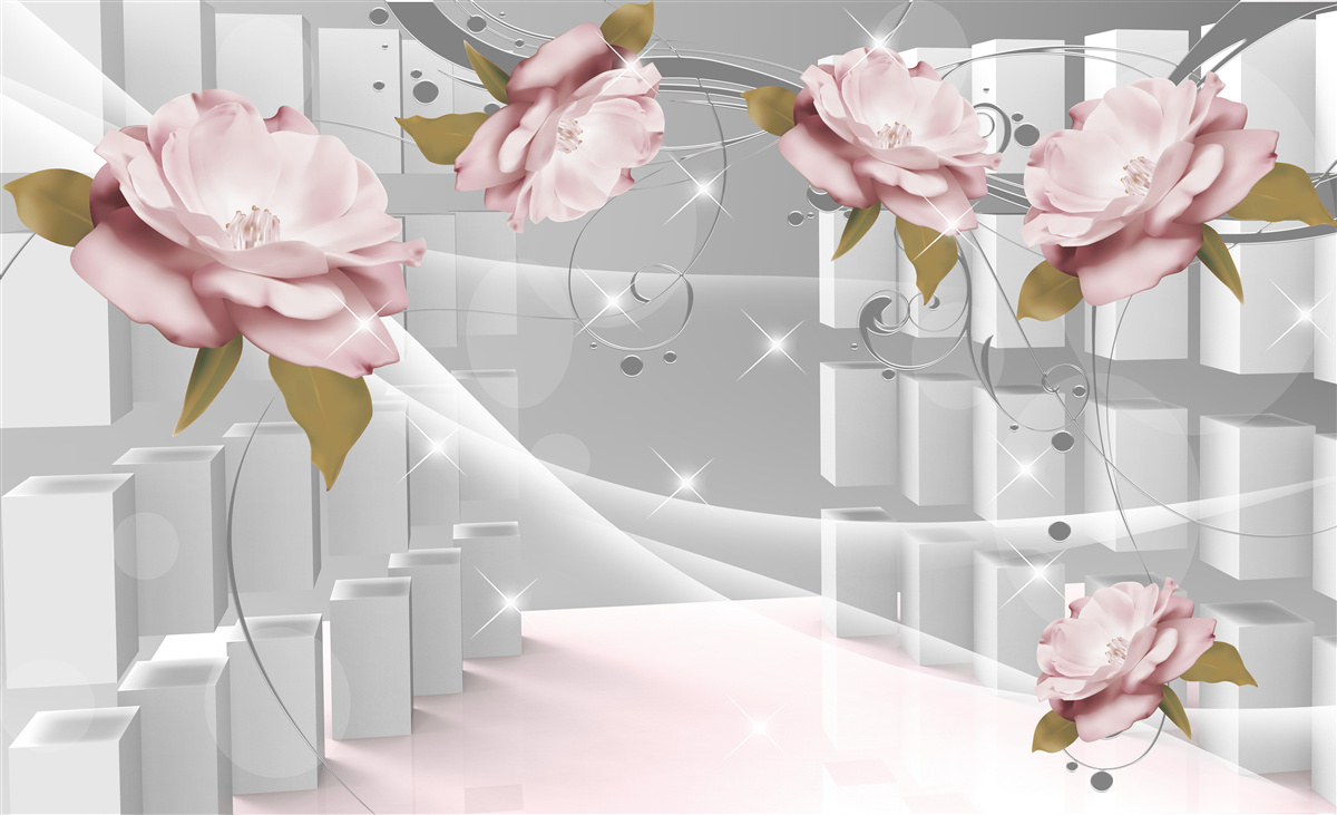 Carta da parati boccioli di fiori in forme geometriche