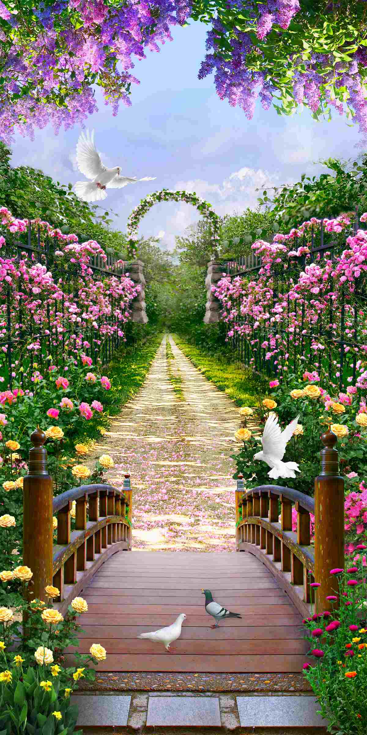 Carta da parati Sentiero che conduce al giardino fiorito