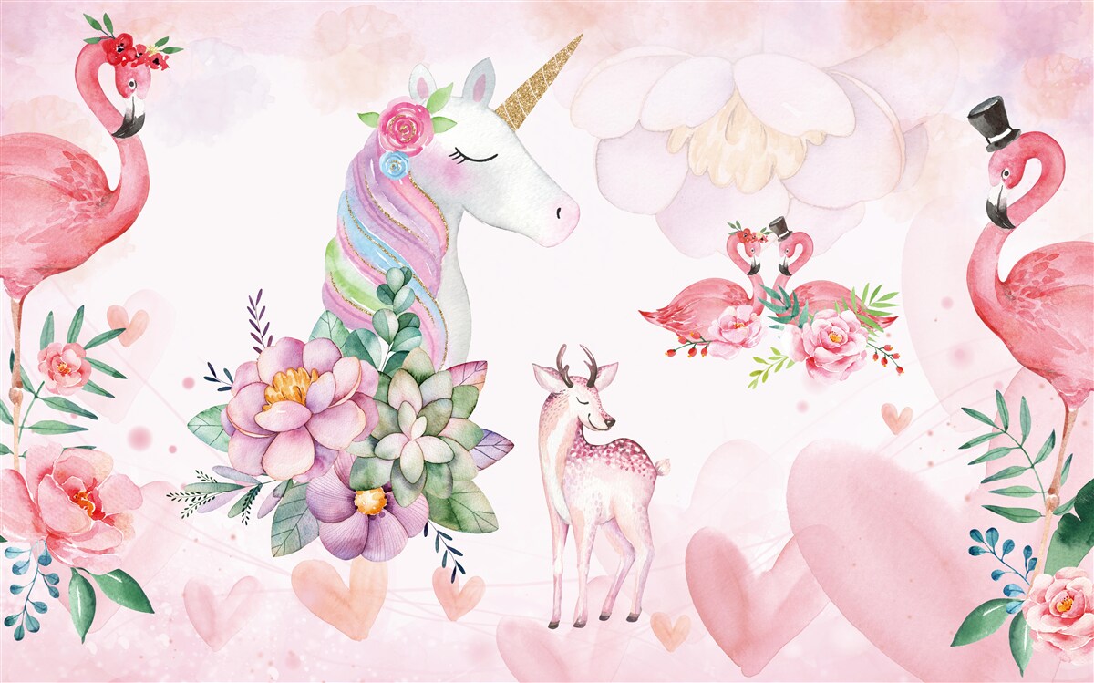 Carta da parati animali rosa decorati con fiori