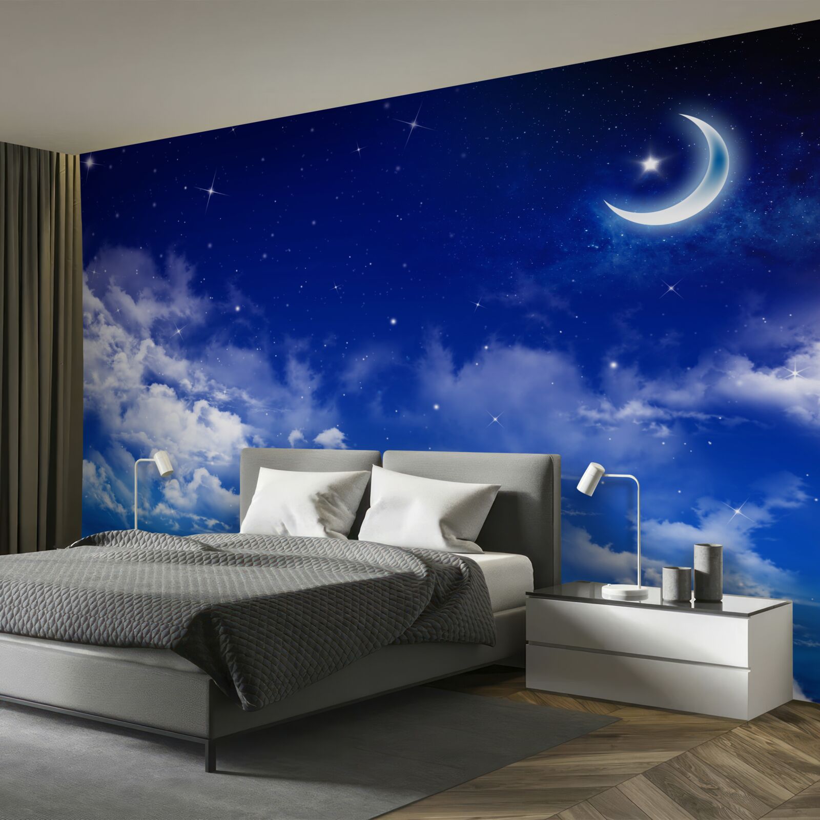 Carta da parati notte sotto la luna e le stelle scintillanti