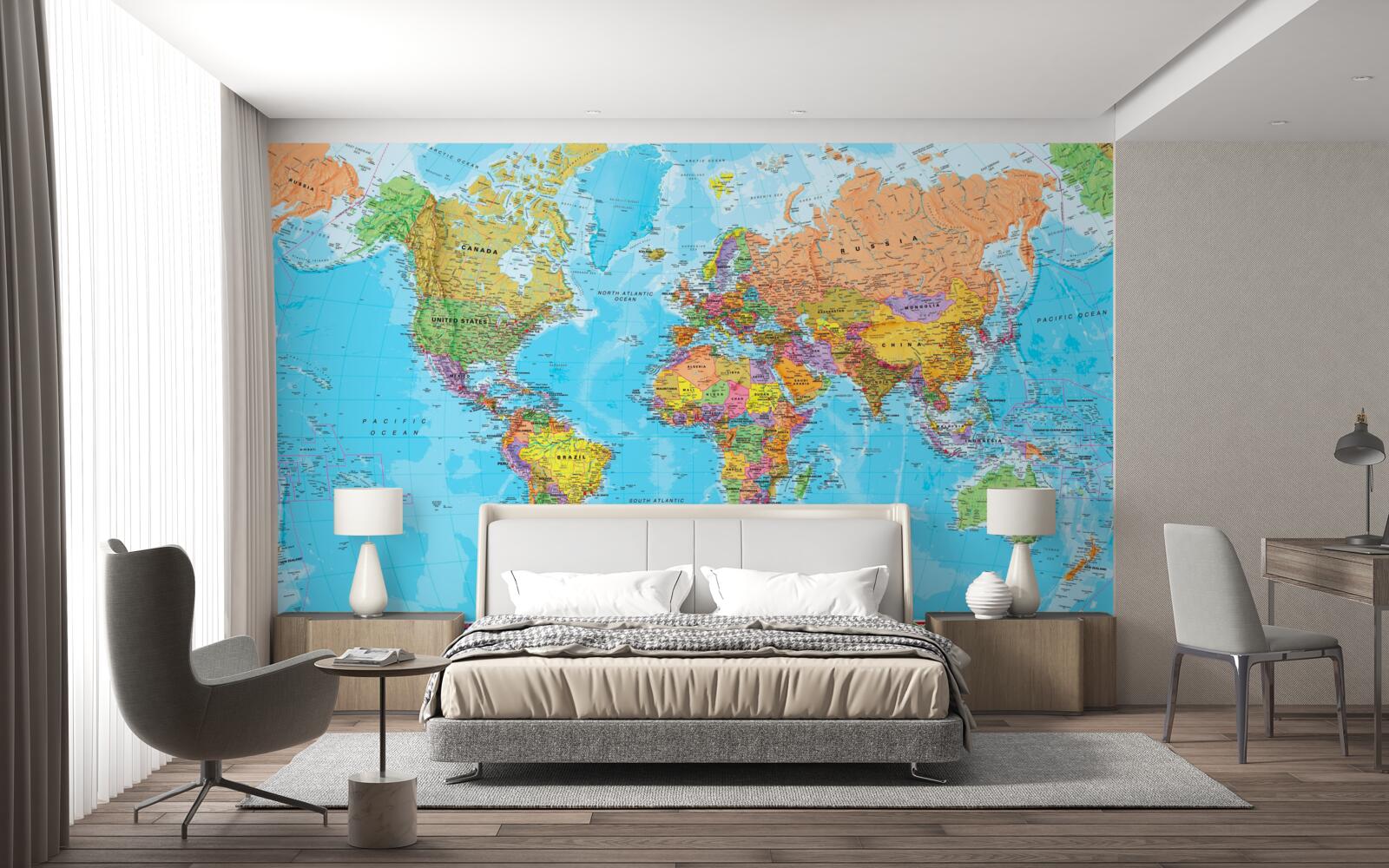 Carta da parati mappa del mondo che mostra le bandiere dei Paesi