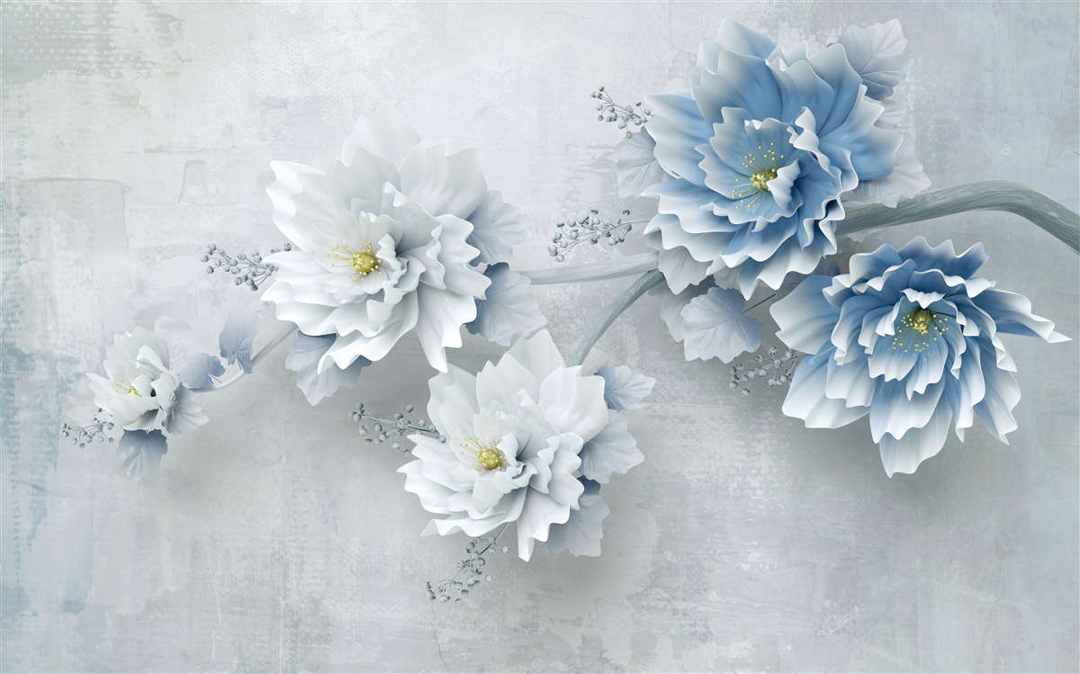 Carta da parati fiori blu in una giornata nuvolosa