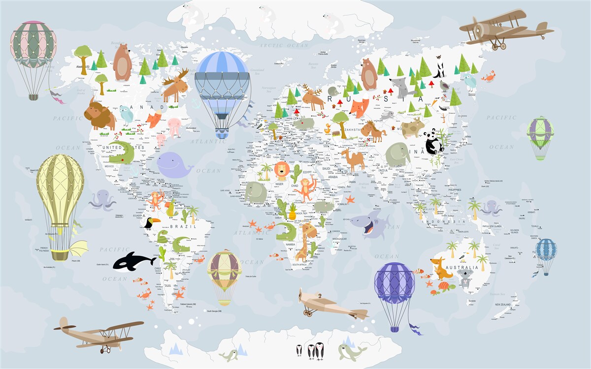 Carta da parati mappa del mondo con palloncini