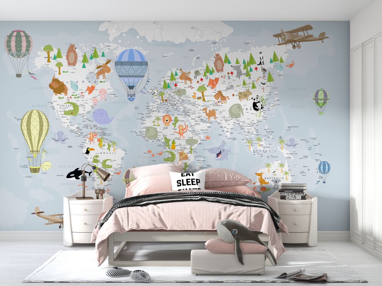 Carta da parati mappa del mondo con palloncini