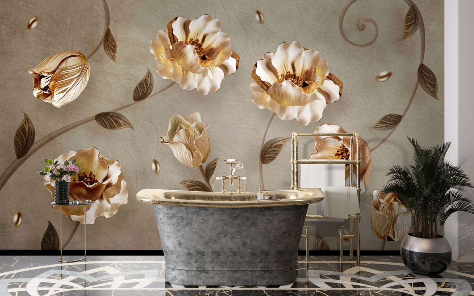Carta da parati fiori d'oro