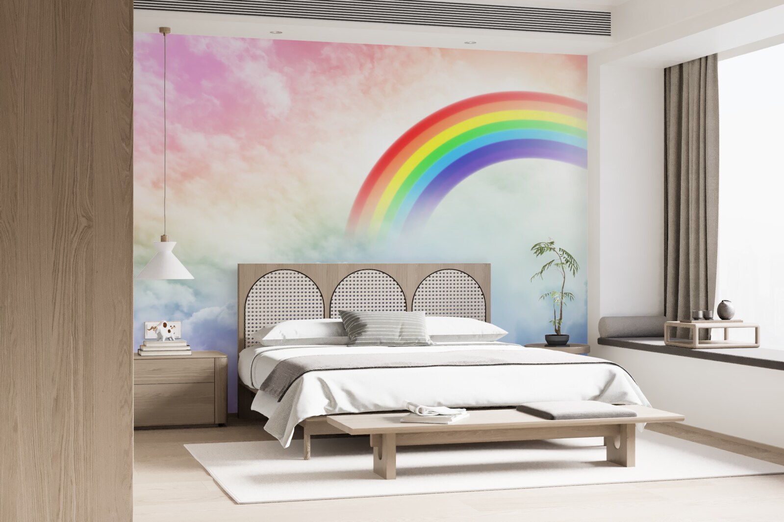 Carta da parati un arcobaleno colorato brilla sopra le nuvole