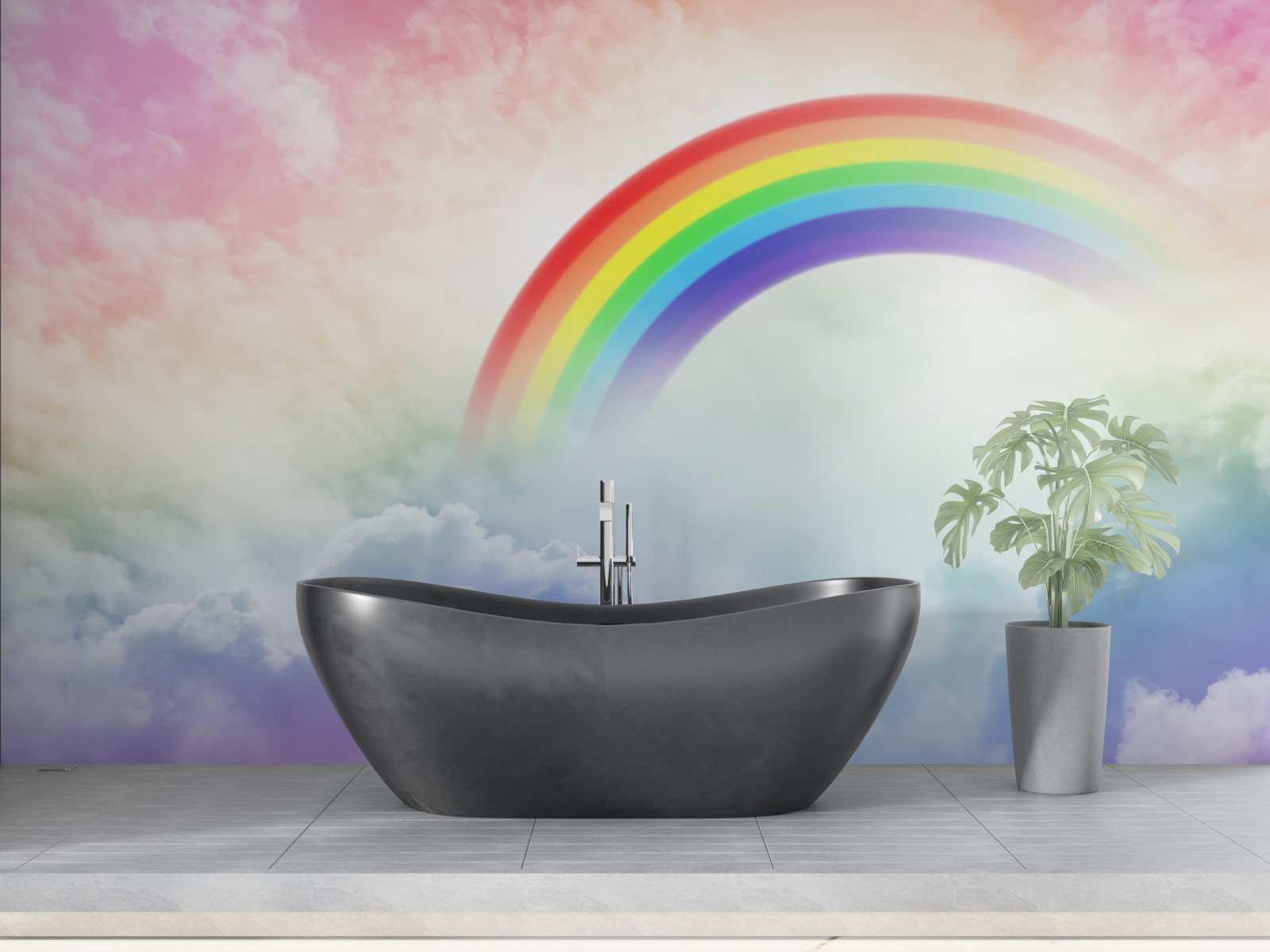 Carta da parati un arcobaleno colorato brilla sopra le nuvole