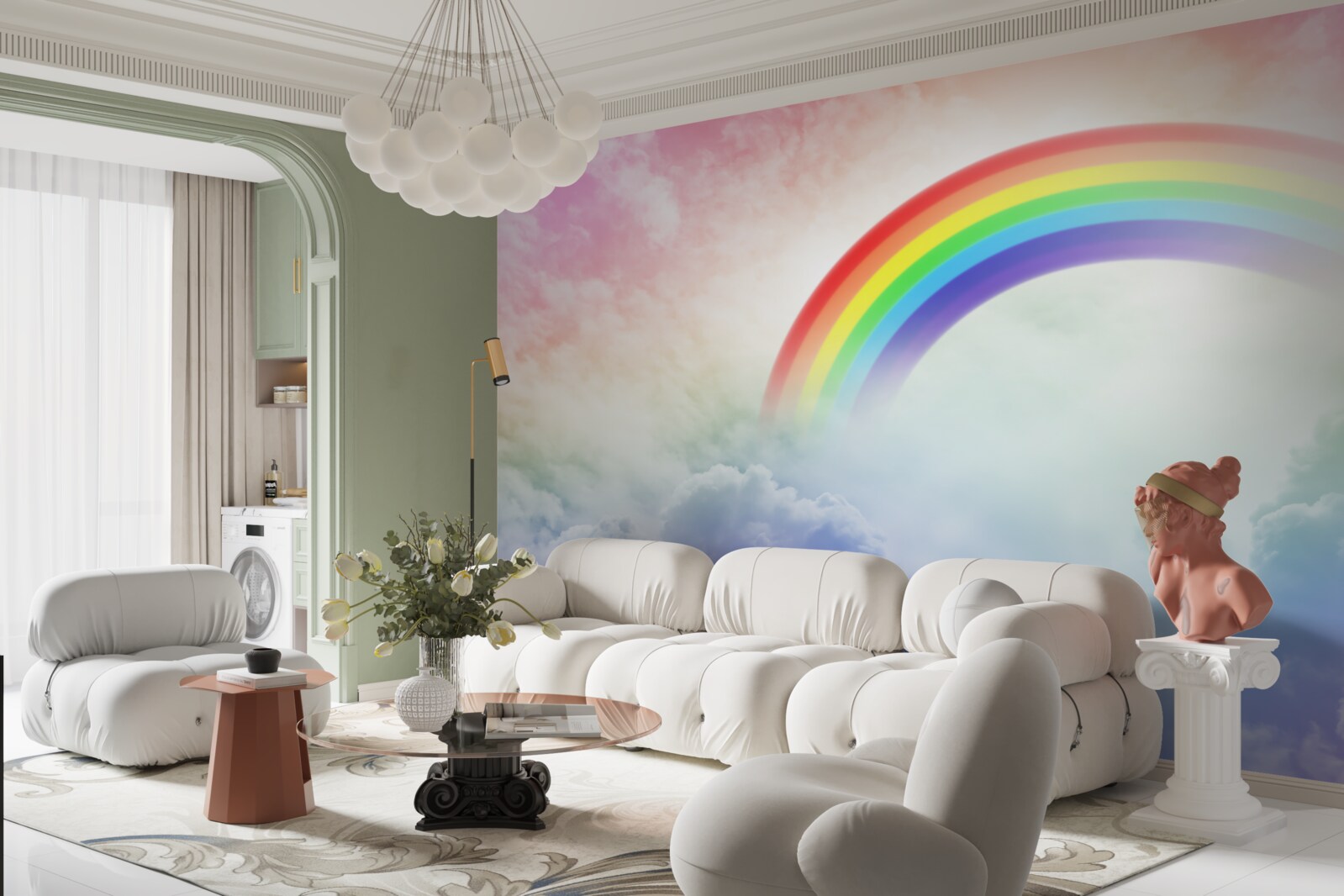 Carta da parati un arcobaleno colorato brilla sopra le nuvole