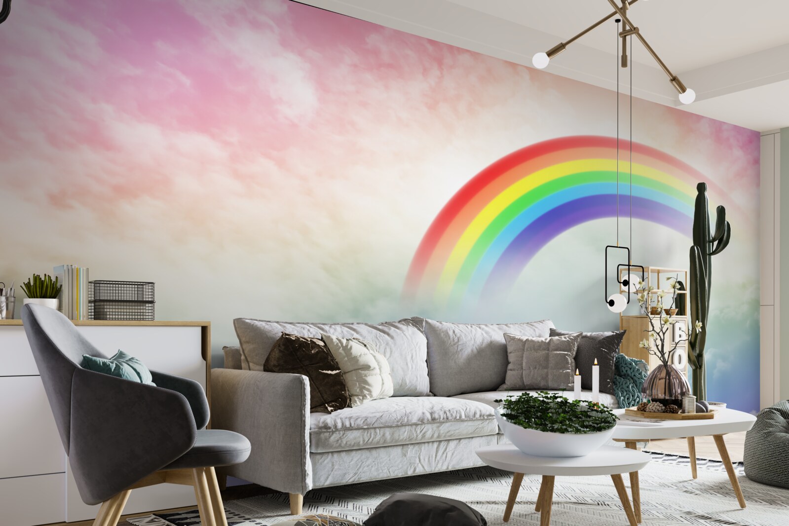 Carta da parati un arcobaleno colorato brilla sopra le nuvole