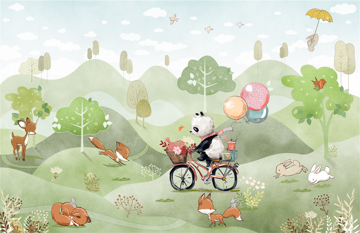 Carta da parati la bicicletta su cui viaggia il panda