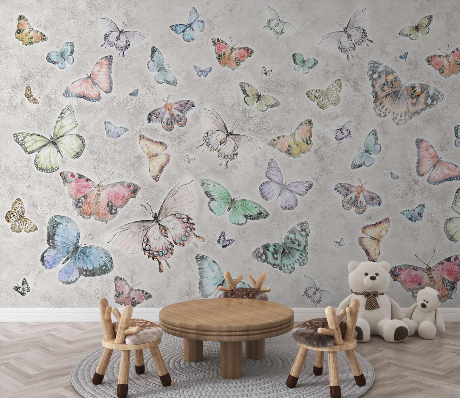 Carta da parati Farfalle luminose su sfondo grigio