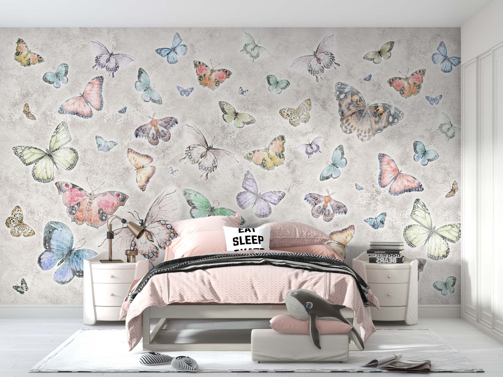 Carta da parati Farfalle luminose su sfondo grigio