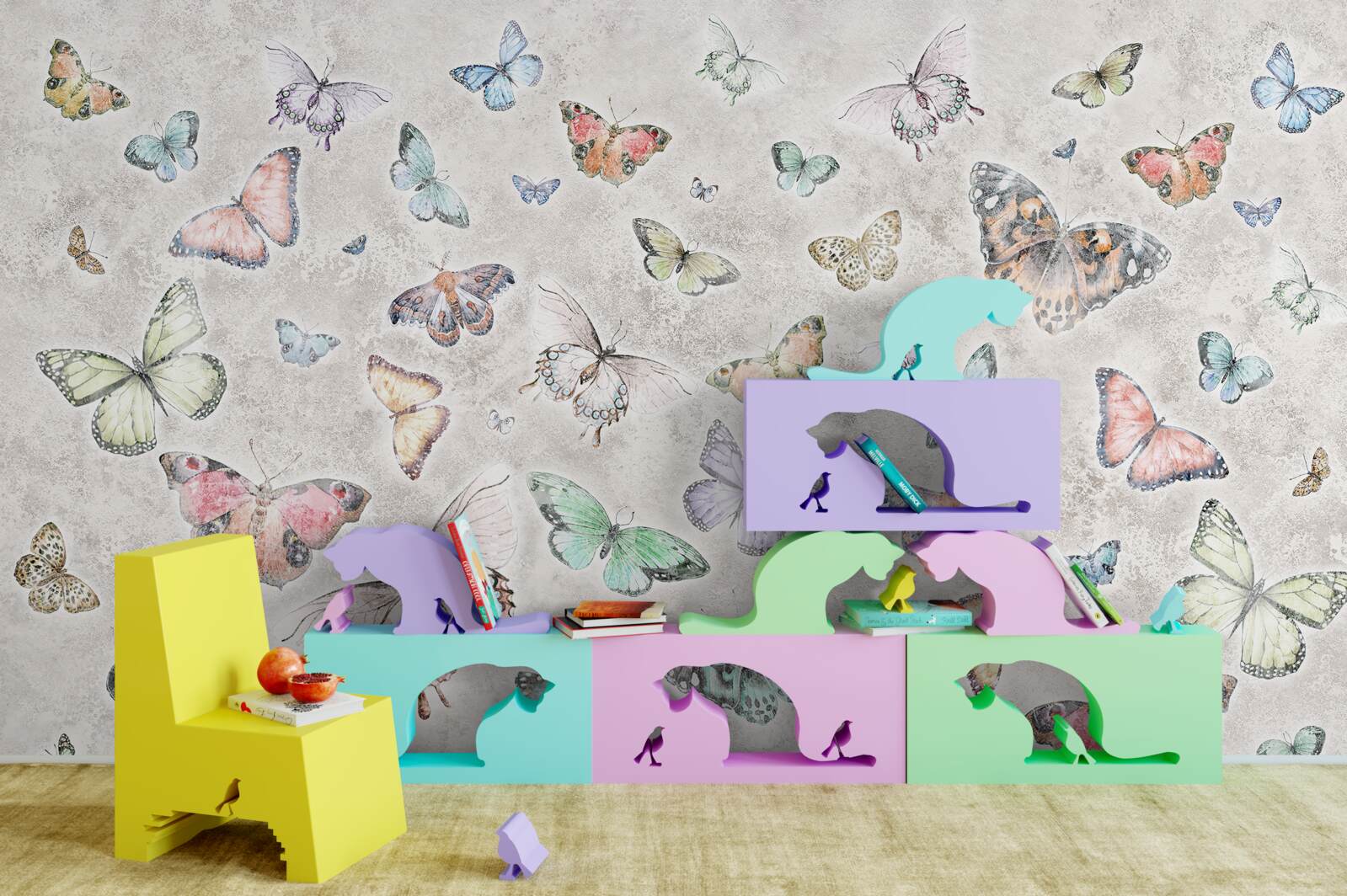 Carta da parati Farfalle luminose su sfondo grigio