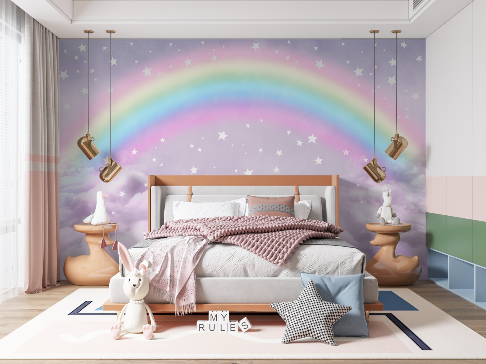 Carta da parati nuvole sotto l'arcobaleno