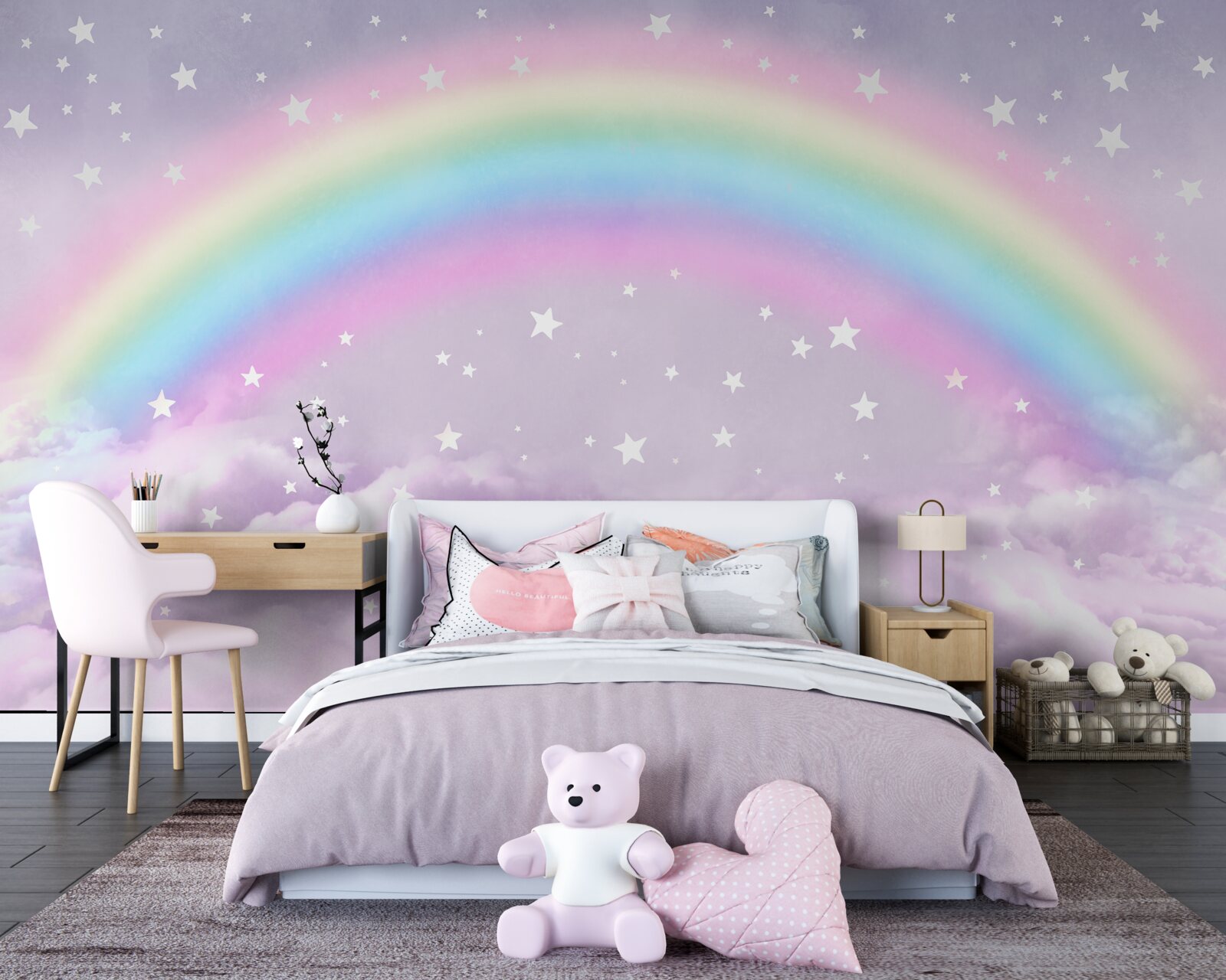 Carta da parati nuvole sotto l'arcobaleno