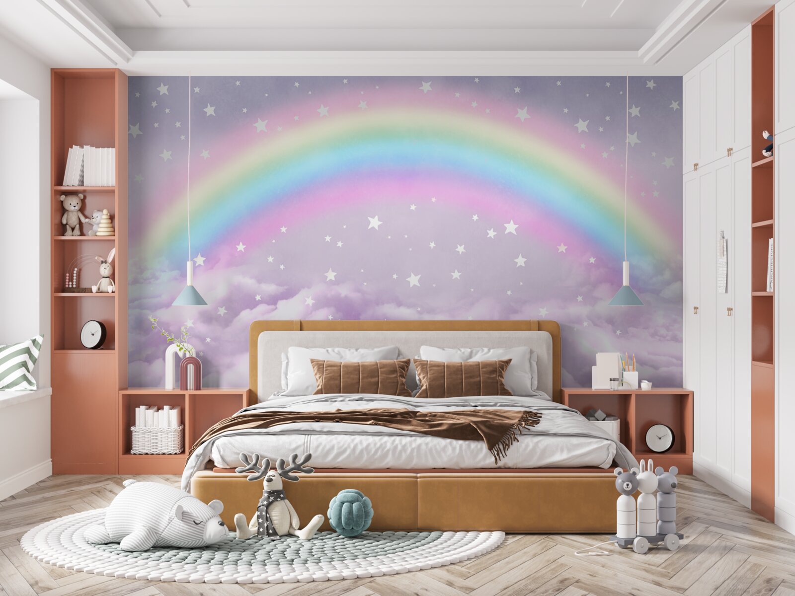 Carta da parati nuvole sotto l'arcobaleno