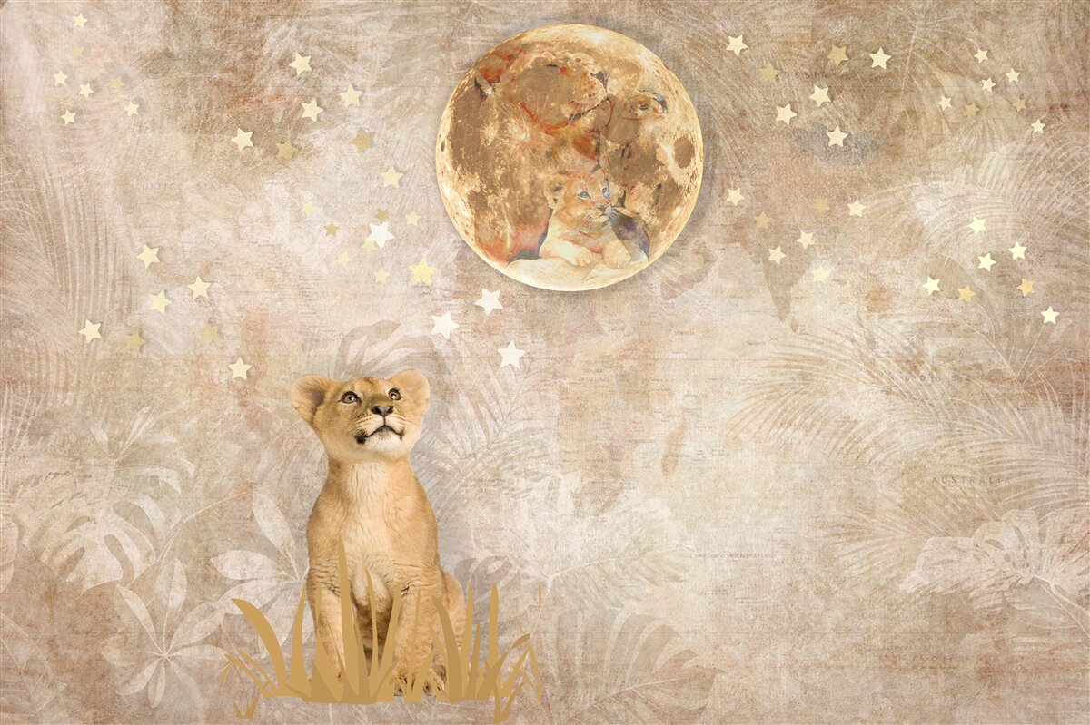 Carta da parati il leoncino guarda la luna
