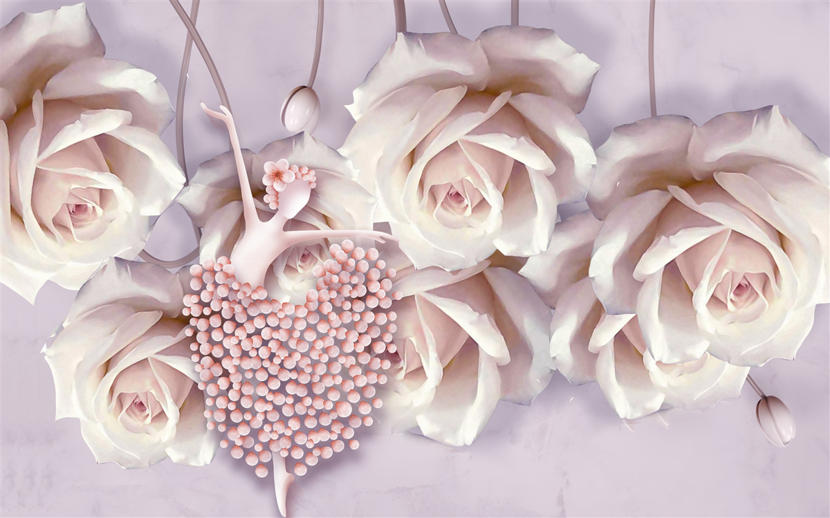Carta da parati decorato con una rosa color crema