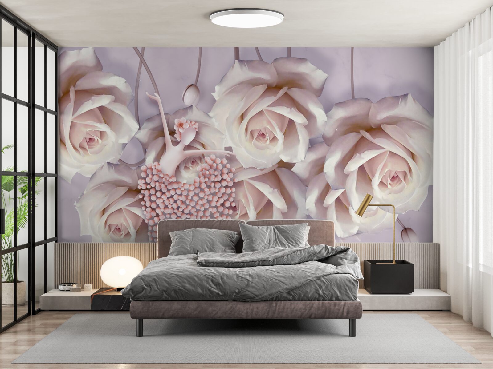 Carta da parati decorato con una rosa color crema