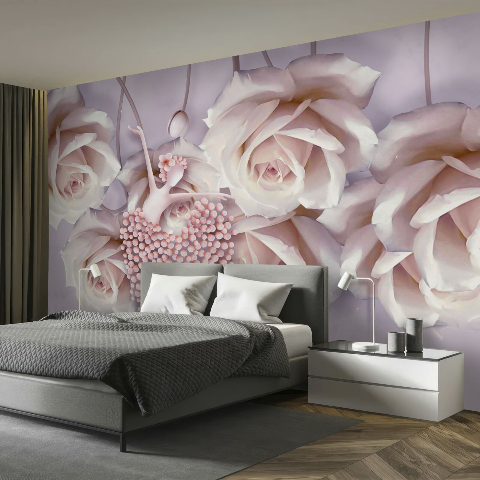 Carta da parati decorato con una rosa color crema