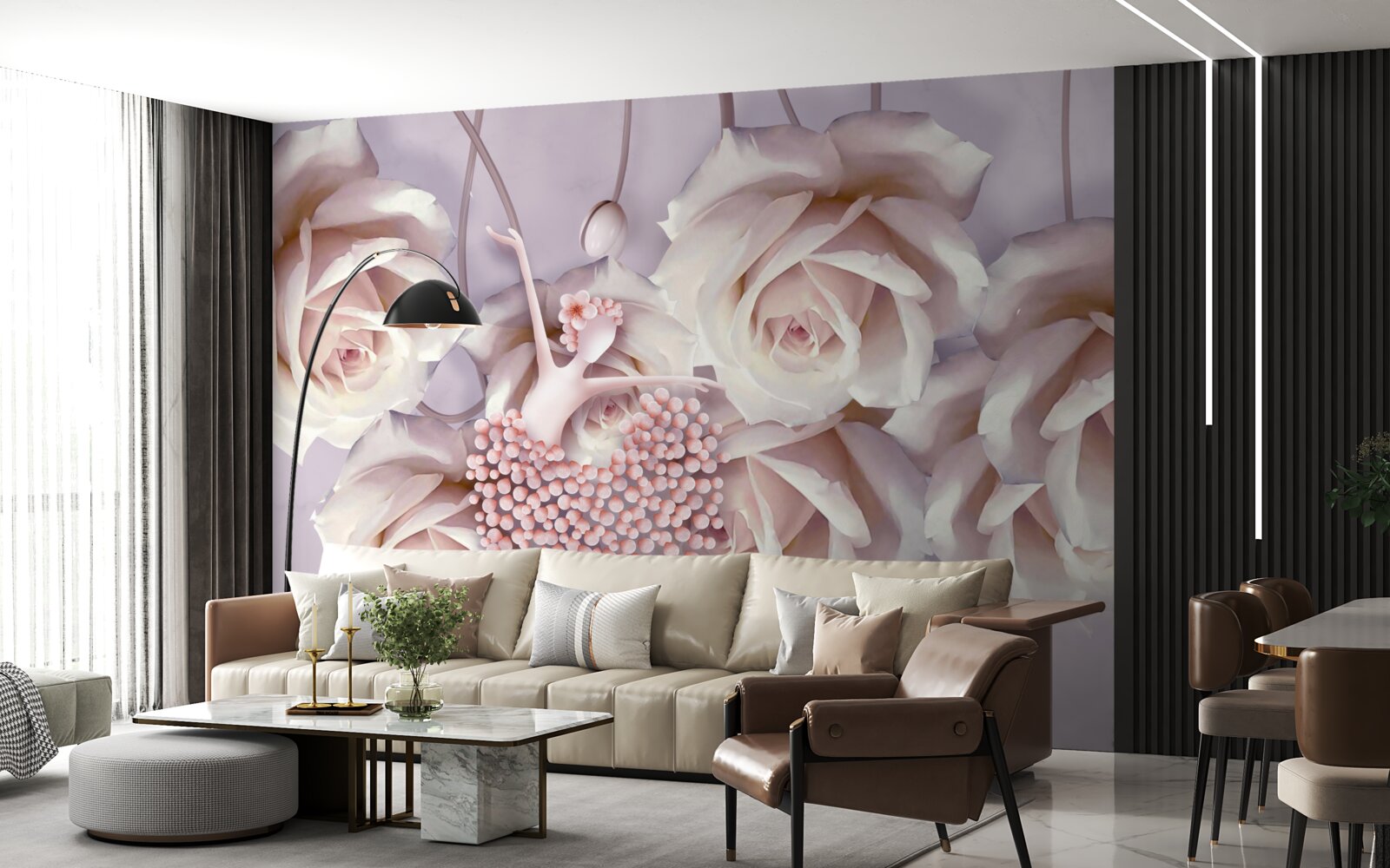Carta da parati decorato con una rosa color crema