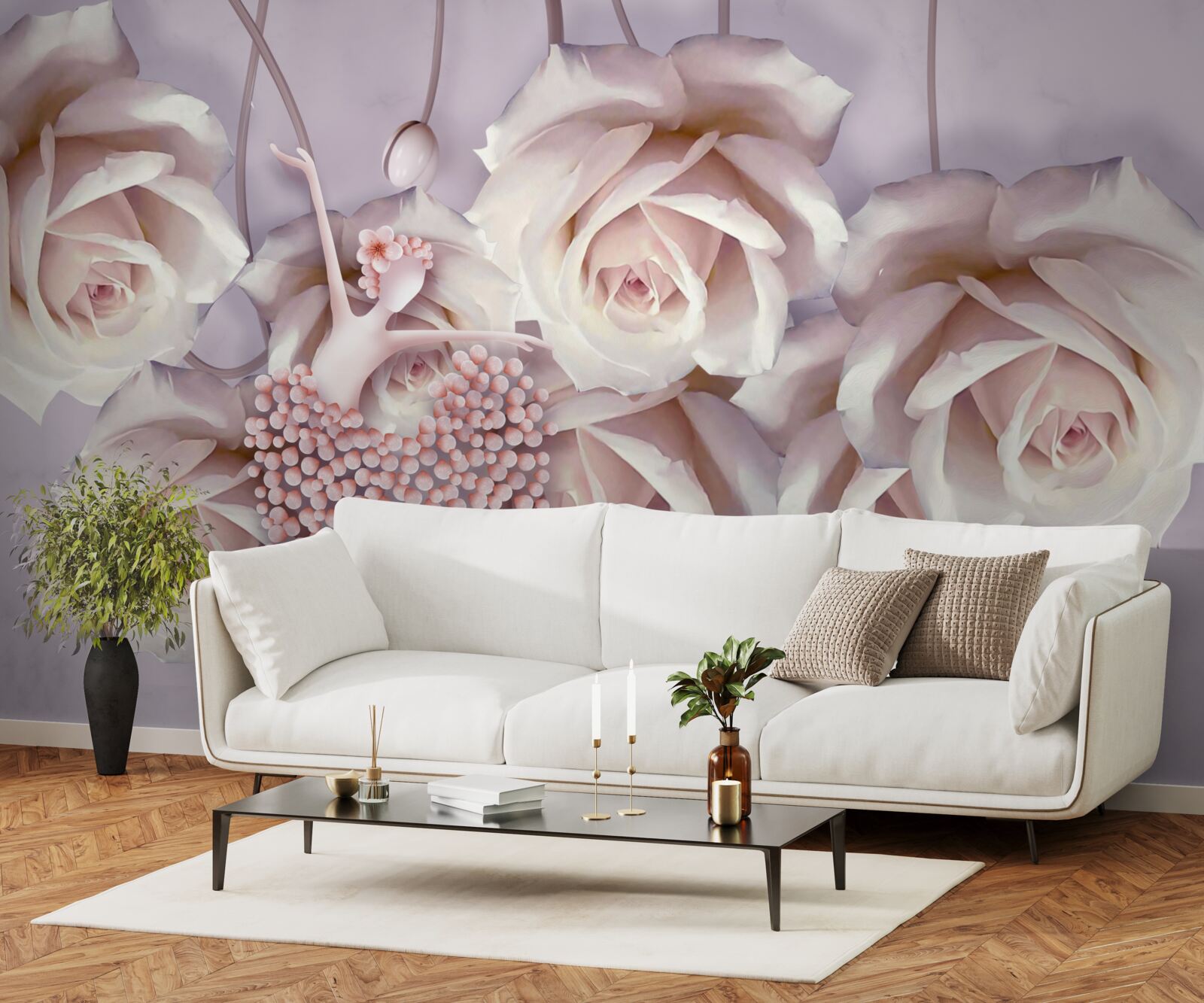 Carta da parati decorato con una rosa color crema