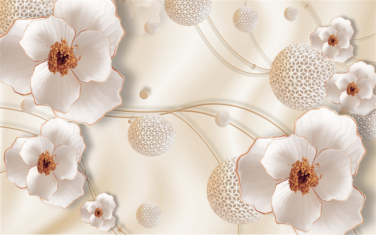 Carta da parati rami decorati con fiori bianchi dorati e cristalli scintillanti