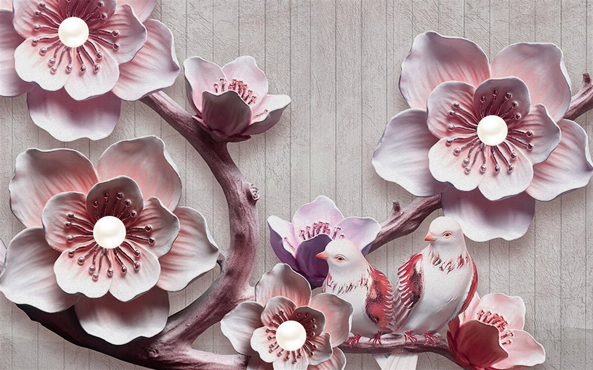 Carta da parati boccioli di ciliegia rosa tenue