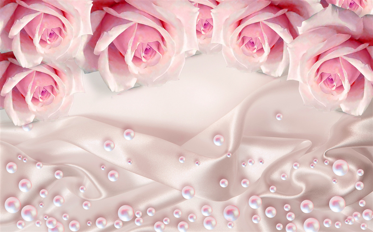 Carta da parati complesso set di perline e rose rosa in seta