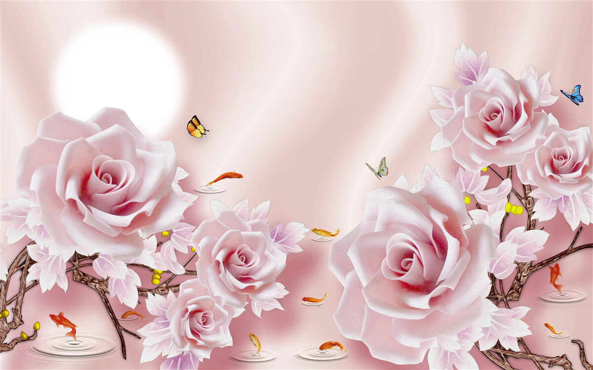 Carta da parati insieme di boccioli rosa su sfondo rosa seta