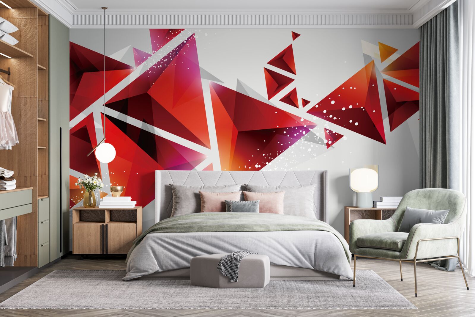 Carta da parati triangoli con molto rosso