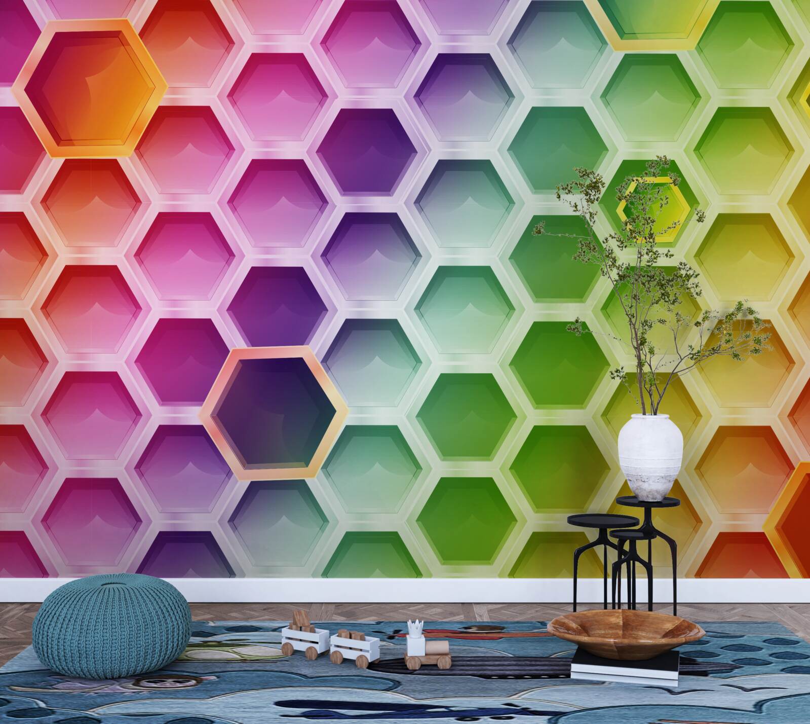 Carta da parati alveari luminosi multicolori