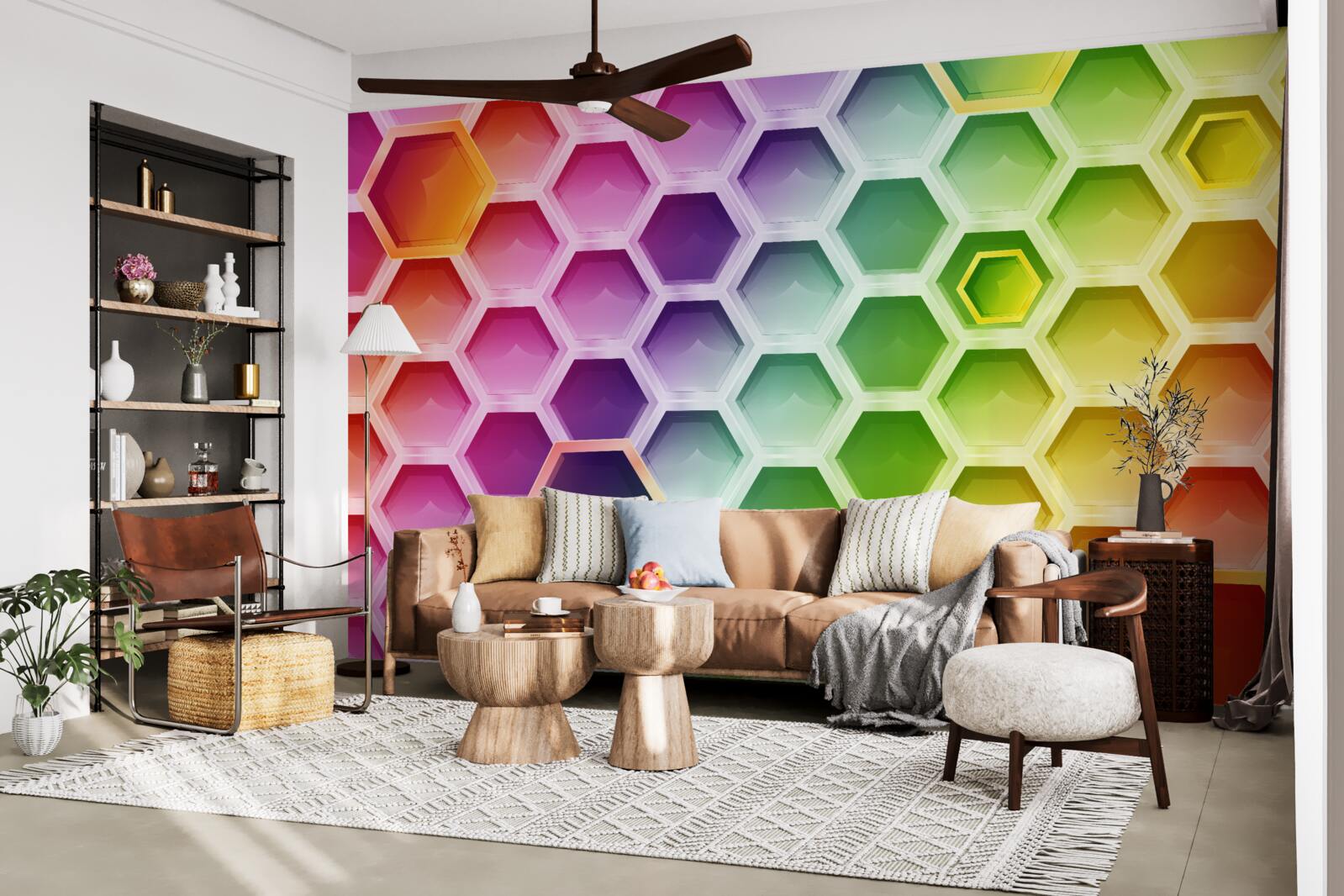 Carta da parati alveari luminosi multicolori