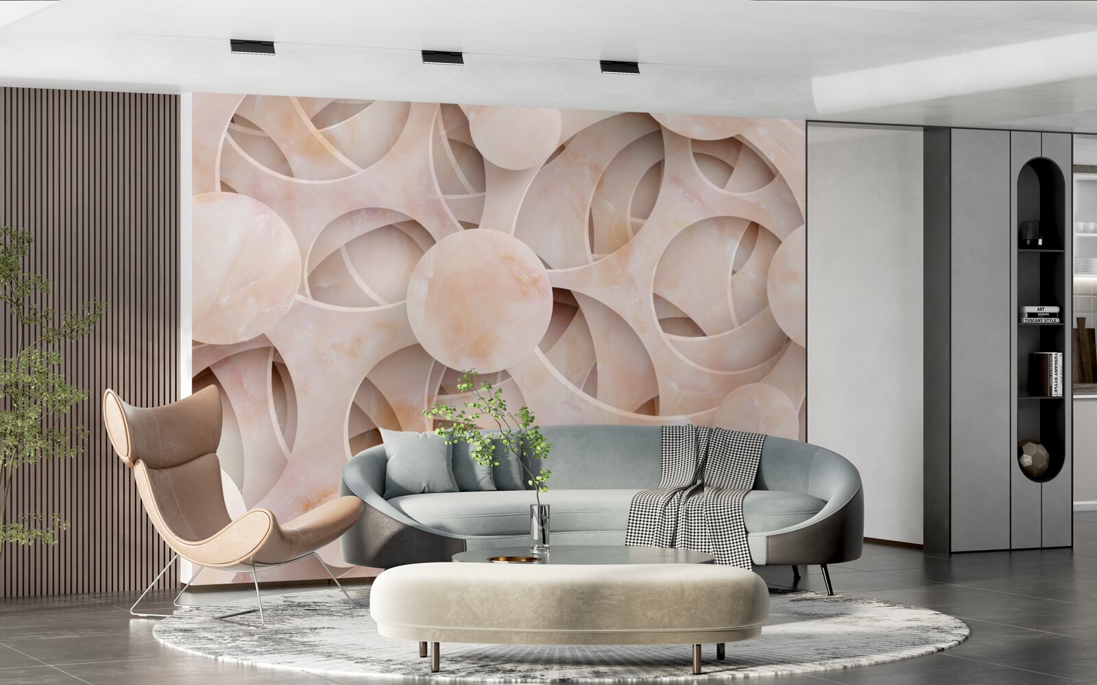 Carta da parati Forme arrotondate e linee curve su sfondo rosa