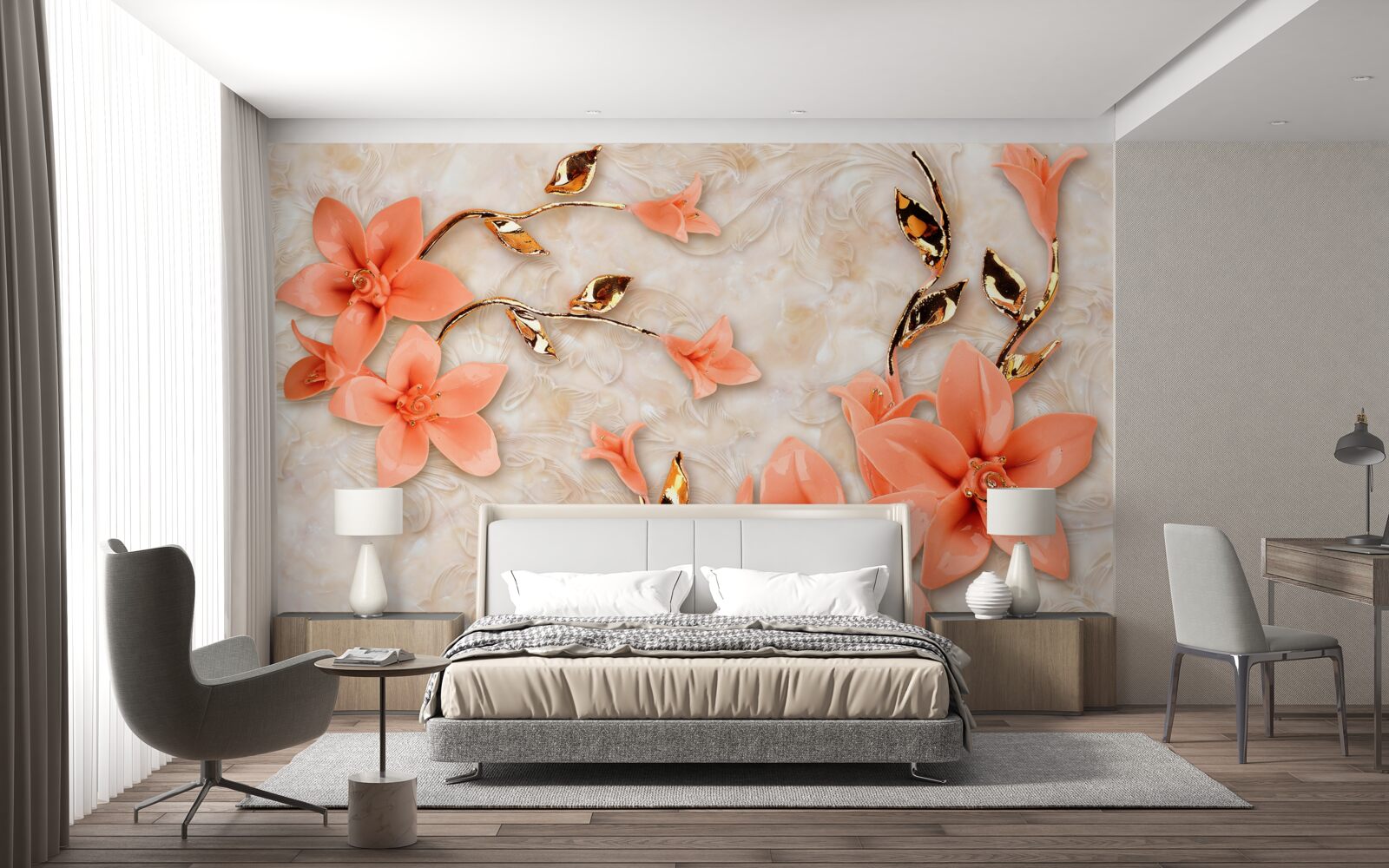 Carta da parati magnolia in fiore nei toni del pesca