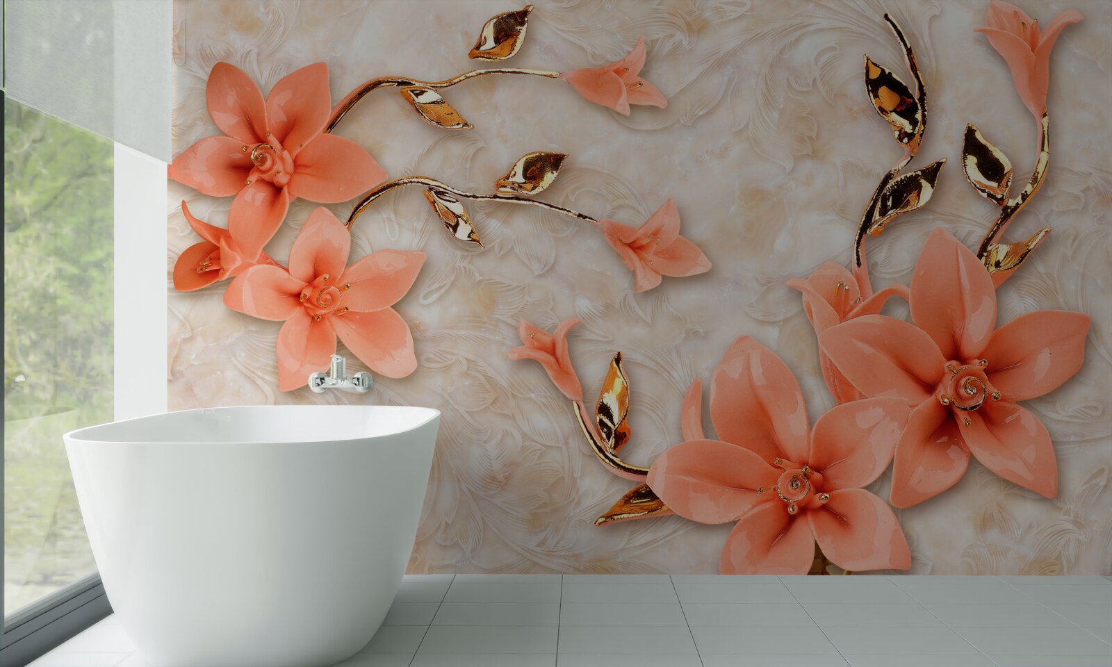 Carta da parati magnolia in fiore nei toni del pesca