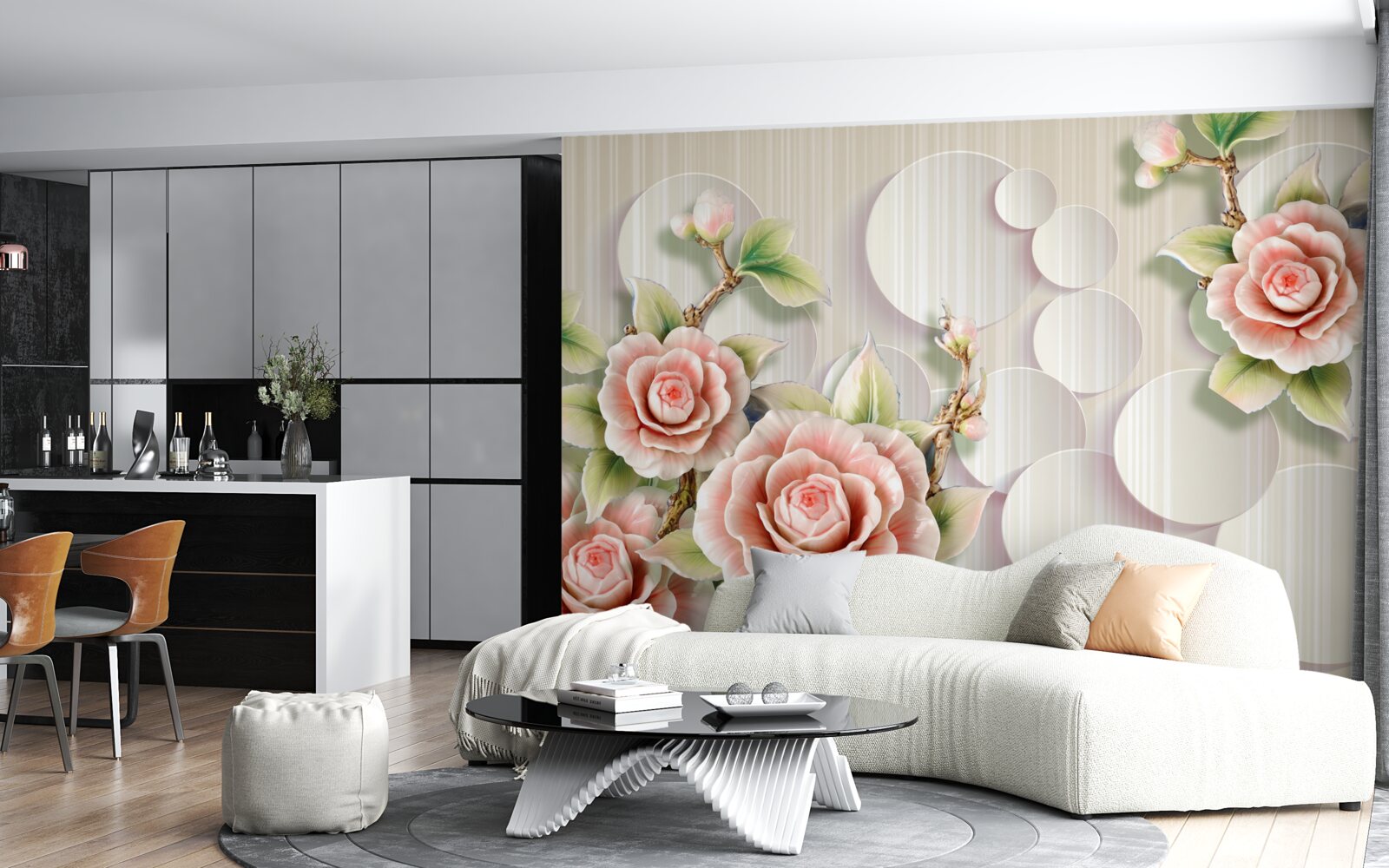 Carta da parati sfondo luminoso decorato con una delicata rosa color tè