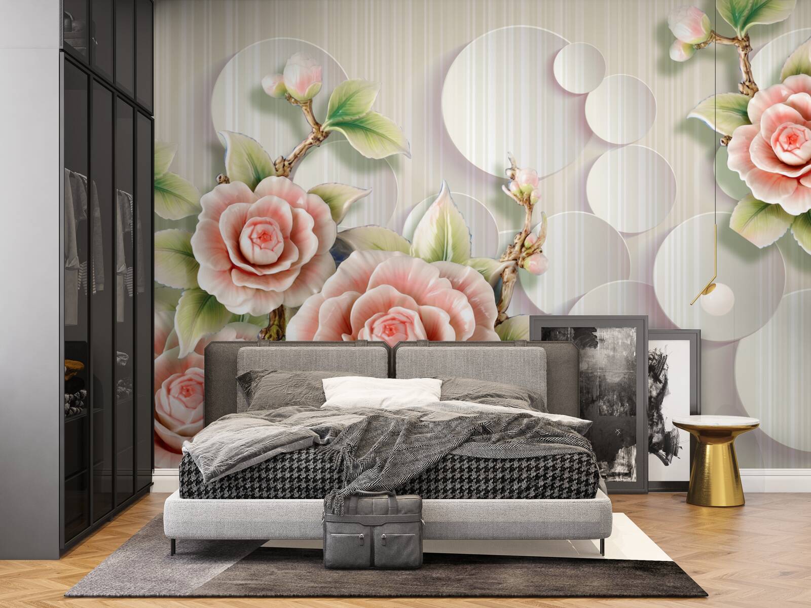Carta da parati sfondo luminoso decorato con una delicata rosa color tè