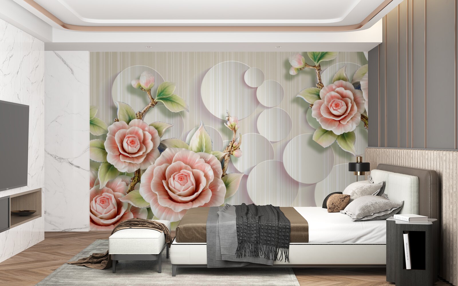 Carta da parati sfondo luminoso decorato con una delicata rosa color tè