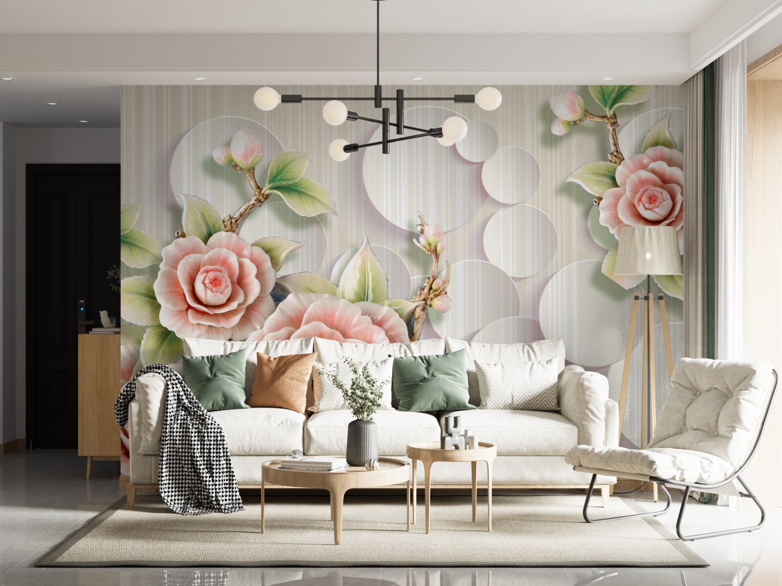 Carta da parati sfondo luminoso decorato con una delicata rosa color tè